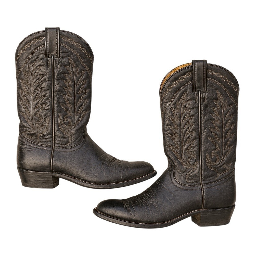 Tony Lama Black Leather Vintage Cowboy Boots Men's 8D Vintage Western USA in GUC - Picture 2 of 15